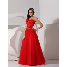 Designer A-Line Sweetheart Long Red Organza Formal Evening Prom Dress