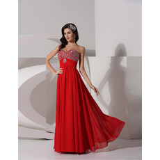 Elegant A-Line Sweetheart Red Long Chiffon Prom Evening Dress