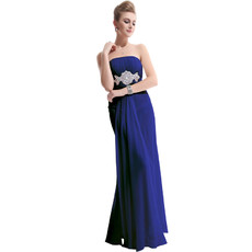 Custom Women's Sheath Strapless Floor Length Chiffon Prom Evening Dress for Sale