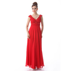 Cheap Women's Designer Custom V-Neck Chiffon Ankle Length Prom Evening Dress for Sale
