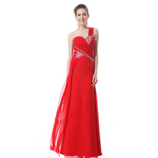 Women's Custom One Shoulder Chiffon Sheath Floor Length Prom Evening Dress for Sale
