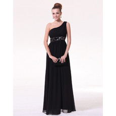 Cheap Classy Sheath One Shoulder Black Chiffon Long Formal Evening Prom Dress for Women