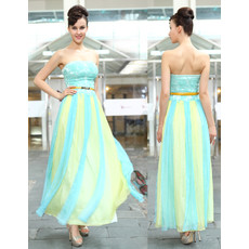 Cheap Classy Colorful Sheath Strapless Chiffon Ankle Length Prom Evening Dress