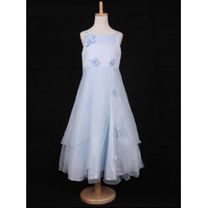 A-Line Spaghetti Straps Tea Length Organza Little Girls Party Dress