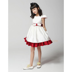 Princess A-Line Cap Sleeves Short Satin Flower Girl Pageant/ Party Dress
