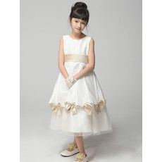 Pretty A-Line Tea Length Satin Little Girls Pageant Party Dress