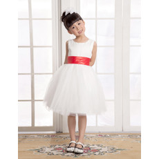 A-Line Round Knee Length Satin Flower Girl Dress for Weding