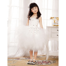 Little Girls Ball Gown Knee Length Tulle Flower Girl Dress for Wedding