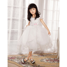 A-Line Cap Sleeves Short Organza Flower Girl Party Dress for Wedding