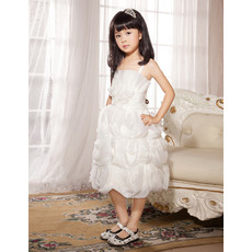 Spaghetti Straps Knee Length Organza Flower Girl Party Dress for Wedding