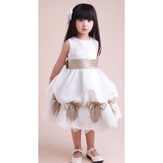 A-Line Round Knee Length Satin Flower Girl Party Dress for Wedding