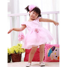 Ball Gown Cap Sleeves Short Flower Girl Party Dress for Wedding