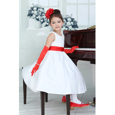 Lovley Little Girls A-Line Round Tea Length Satin Flower Girl Dress