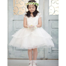 Little Girls Pretty A-Line Knee Length Satin Organza Flower Girl Dress