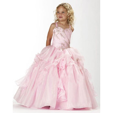 Beautiful Ball Gown Straps Floor Length Satin Flower Girl Dress