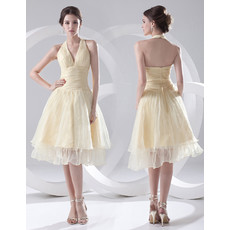 Discount A-Line Halter Knee Length Satin Homecoming/ Party Dress