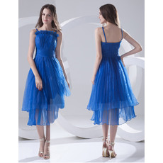 Classy A-Line Spaghetti Straps Short High Low Blue Homecoming Dress