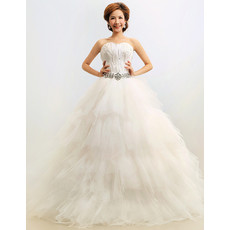 Custom Gorgeous Feather Ruffle Ball Gown Sweetheart Floor Length Wedding Dress