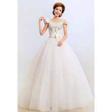 Modern Cap Sleeves Ball Gown Floor Length Satin Wedding Dress for Winter