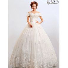 Discount Modern Off-the-shoulder Ball Gown Floor Length Organza Wedding Dress