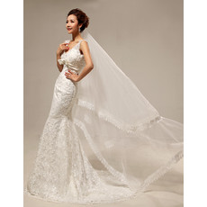 Custom Modern Elegant Mermaid/ Trumpet Lace V-Neck Sweep Train Wedding Dress