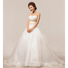 Modern Elegant Sweetheart Court Train Beaded Ball Gown Satin Wedding Dress