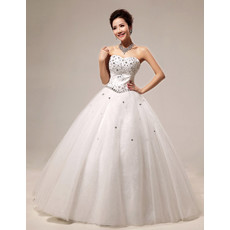 Modern Rhinestone Ball Gown Sweetheart Floor Length Satin Dress for Spring Wedding