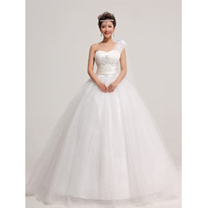 Modern Organza One Shoulder Ball Gown Floor Length Dress for Spring Wedding