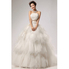 Gorgeous Elegant Tiered Organza A-Line Strapless Floor Length Wedding Dress