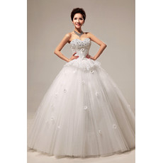 Modern Beaded Sweetheart Ball Gown Floor Length Satin Dress for Spring Wedding