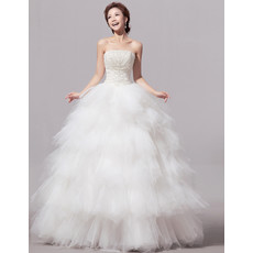 Custom Gorgeous Bubble Skirt Organza Strapless Floor Length Wedding Dress