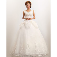 Cheap Modern V-Neck Organza Ball Gown Floor Length Dress for Spring Wedding