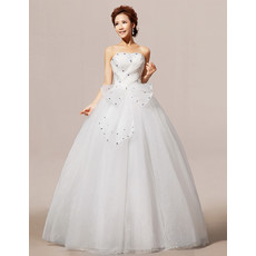 Custom Modern Ball Gown Strapless Floor Length Rhinestone Wedding Dress