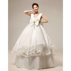 Custom Gorgeous Empire V-Neck Floor Length Satin Ball Gown Wedding Dress