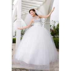 Gorgeous Ball Gown Strapless Long Organza Rhinestone Wedding Dress