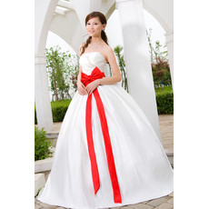 Simple Modern Ball Gown Strapless Floor Length Satin Wedding Dress with Sashes