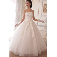 Inexpensive Classic Ball Gown Strapless Floor Length Sequin Wedding Dress