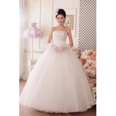 Custom Classy Ball Gown Strapless Floor Length Beaded Wedding Dress