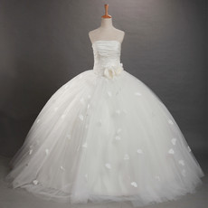 Cheap Classic Ball Gown Applique Long Strapless Organza Wedding Dress