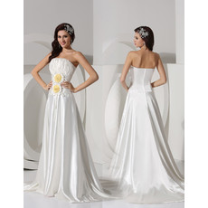 Affordable Modern A-Line Strapless Court Train Satin Wedding Dress