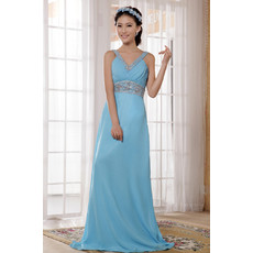 Designer Elegant V-Neck Chiffon Floor Length Sheath Bridesmaid Dress for Spring