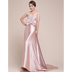 Stunning Satin Sweetheart Sweep Train Sheath Prom Formal Evening for Women