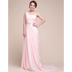 Elegant One Shoulder Chiffon Sweep Train Sheath Prom Evening for Women