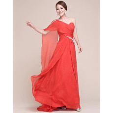 Affordable One Shoulder Chiffon Long Sheath Prom Evening for Women