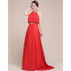 Sexy Sheath Halter Open Back Long Chiffon Prom Evening for Women