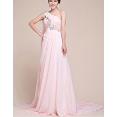 Custom One Shoulder Empire Chiffon Floor Length Prom Evening for Women