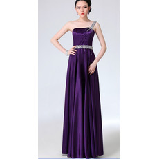 Affordable Elegant One Shoulder Satin Column Long Prom Evening Dress for Women