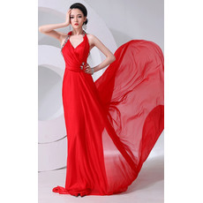 Elegant Halter Chiffon Court Train Sheath Prom Evening Dress for Women