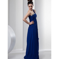 Affordable One Shoulder Chiffon Floor Length Sheath Prom Evening Dress for Women