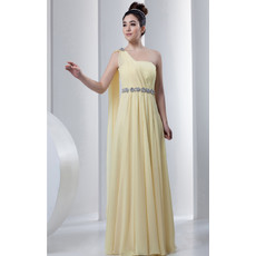 Affordable One Shoulder Chiffon Floor Length Sheath Prom Evening Dress for Women